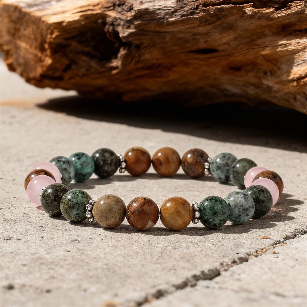 Festive Gifts Turquoise Picture Jasper And Rose Quartz Beaded Bracelet Earthy Fashion Jewelry For Men And Women Daily Wear Simple Versatile Accessory