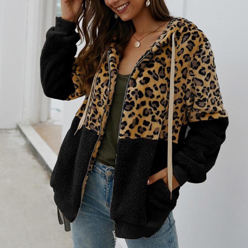 Stylish Women Bear Hooded Jackets With Cozy Fleece And Trendy Leopard Print Design