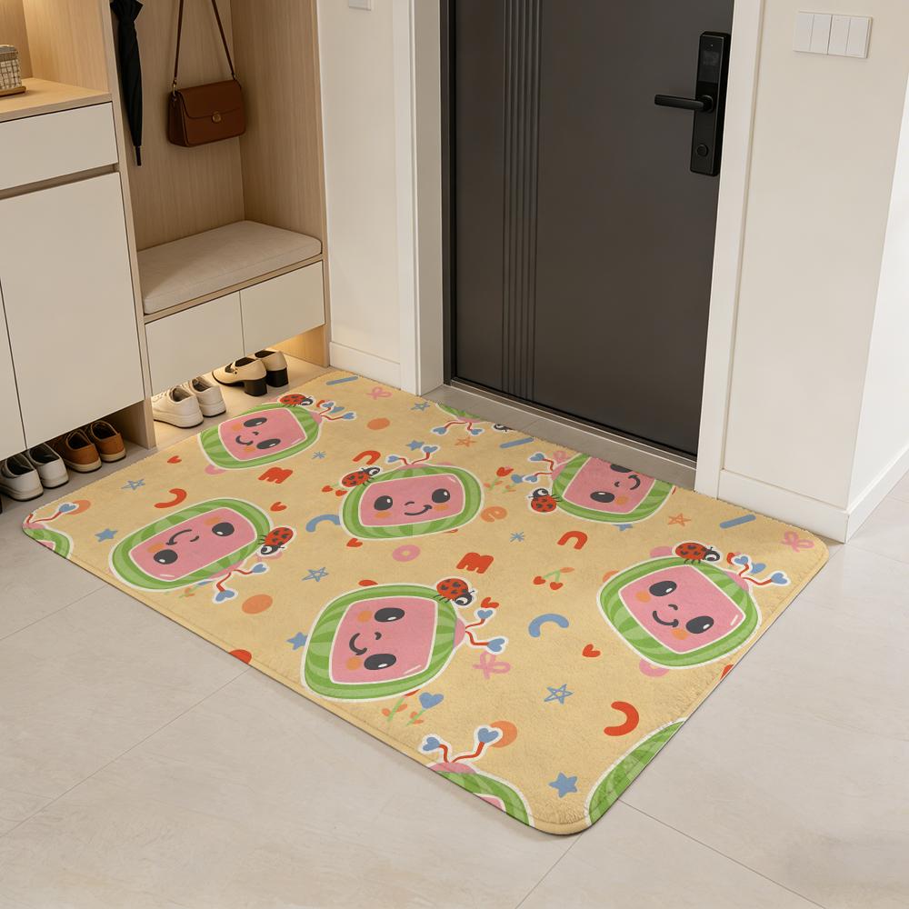 cartoon C-COCOMELON Floor Mat Flannel Door Mat Non-Slip Absorbent Washable Indoor Home Rug