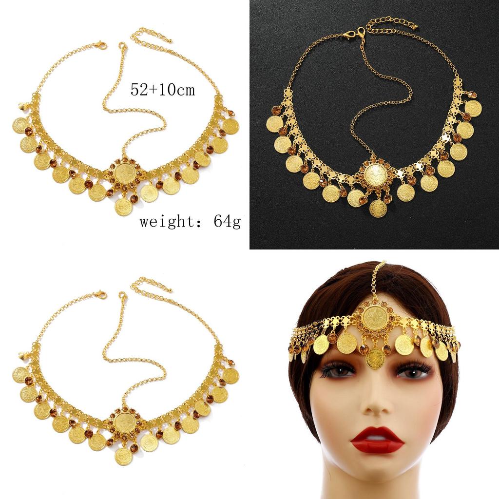 Fashion Simulation Gemstone Decoration Circular Tassel Design Gold Headwear For Womens Travel Gift