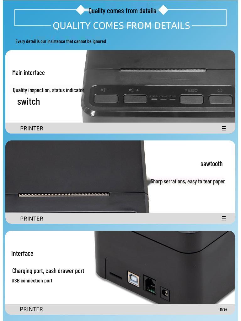 JP-58C Thermal Receipt Printer for Takeaway, Tea Shop, Inventory, and Supermarket Cash Register