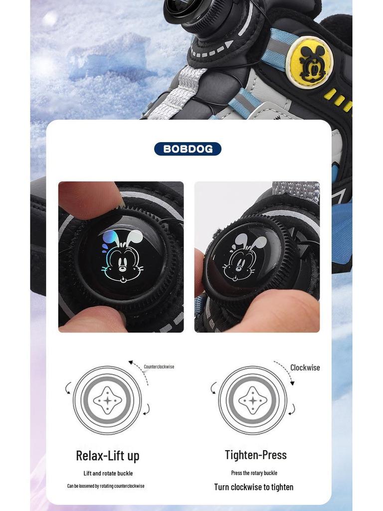 Babudou Fleece-Lined Children's Hiking Shoes: 2025 Autumn/Winter Cold-Resistant, Wear-Resistant, Non-Slip Sports Shoes for Medium and Large Kids.