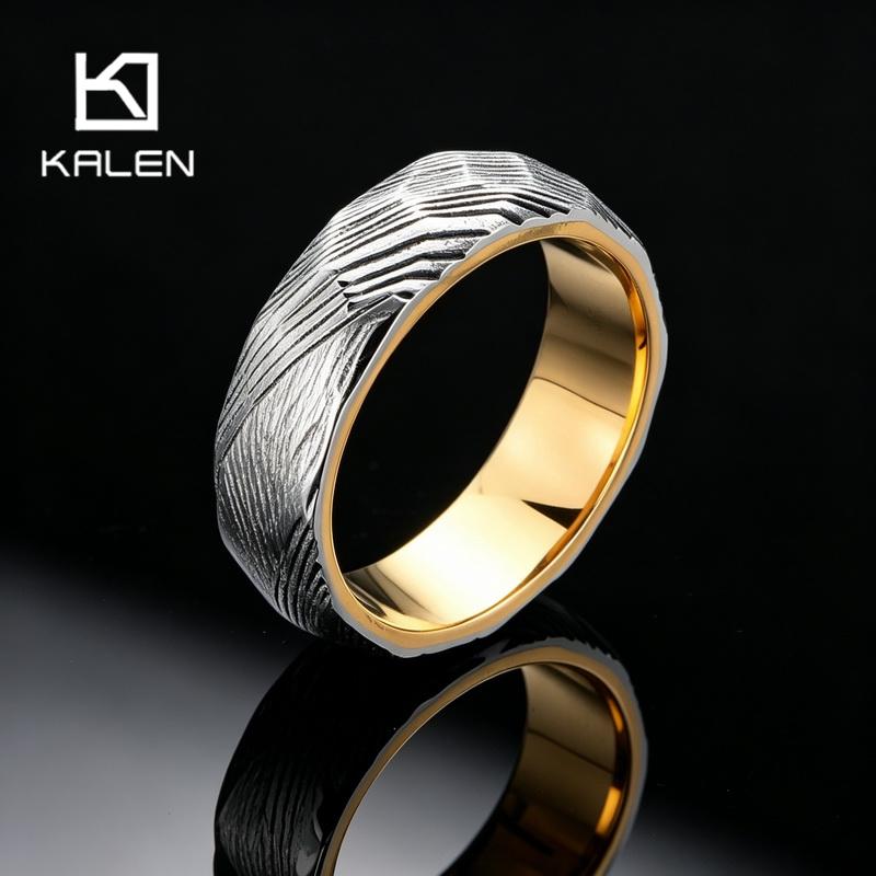 Wide Two-tone Textured Stainless Steel Ring for Men Women Anillos Vintage Wave Pattern Band Rings Size 6-9 Jewelry