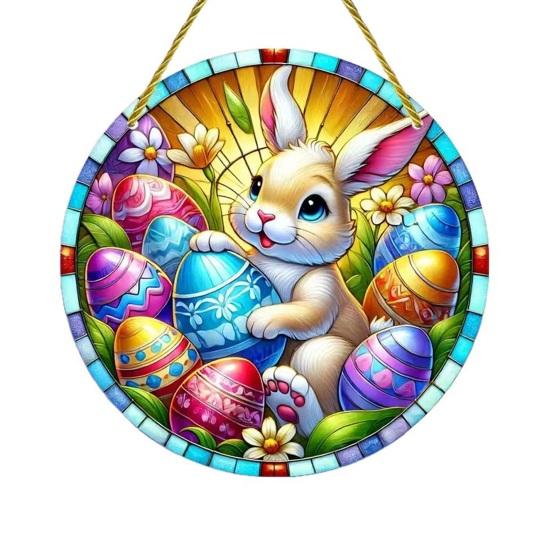 

Easter Bunny Suncatcher Acrylic 2D Window Hanging Rabbit Eggs Ornament for Indoor 8cm
