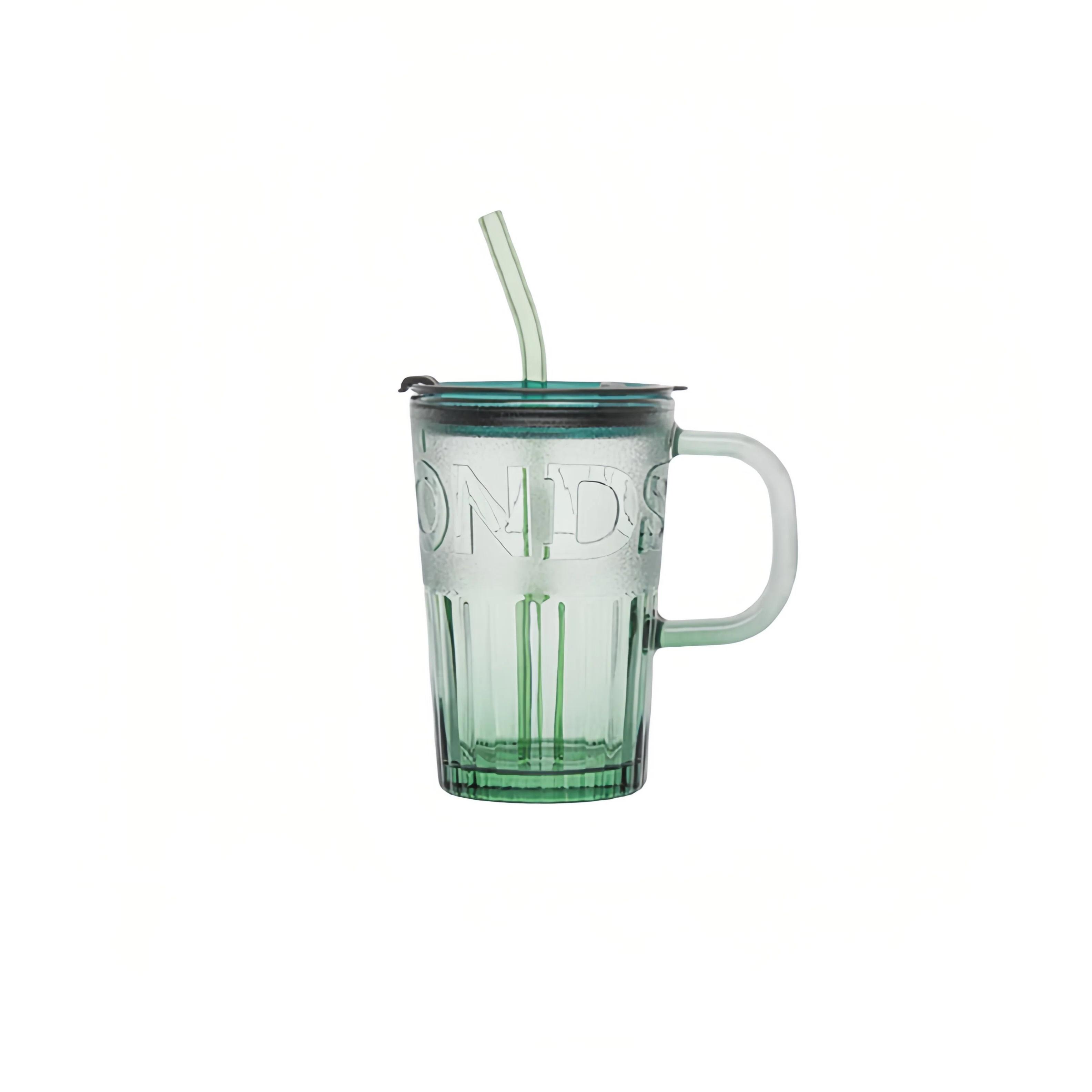 

CLITON Embossed Glass Straw Cup, Office Water Cup Coffee Mug for Men Women Students, Large Capacity 400ml Tea Cup зелений
