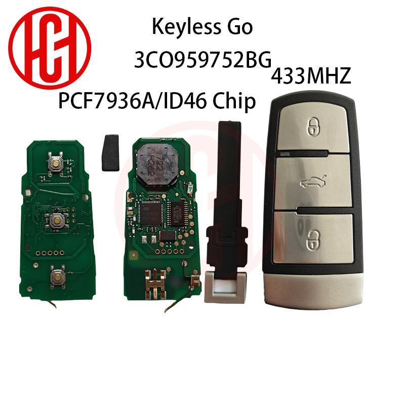 Keyless Go ID46 3C0959752BG Half Keyless ID48 3C0959752BA 433MHz Car Remote Key For VW Volkswagen Passat B6 CC 3C B7 Magotan