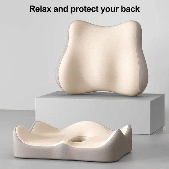 Coussin d'Assise avec Dossier Séparé Coussin en Mousse à Mémoire de Forme avec Soutien Dorsal Coussin de Chaise de Bureau pour Soulagement de la Sciatique Soutien Lombaire Utilisation pour Voyage en Voiture