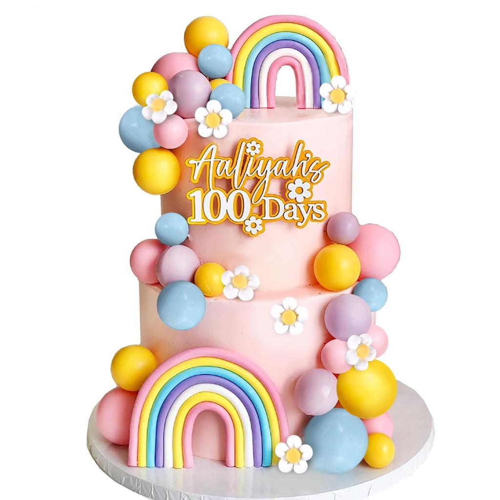 Groovy Cake Toppers Boho Cake Decorations with Flower Rainbow Balls for Girl Birthday Party Hippie Boho Groovy Party Supplies