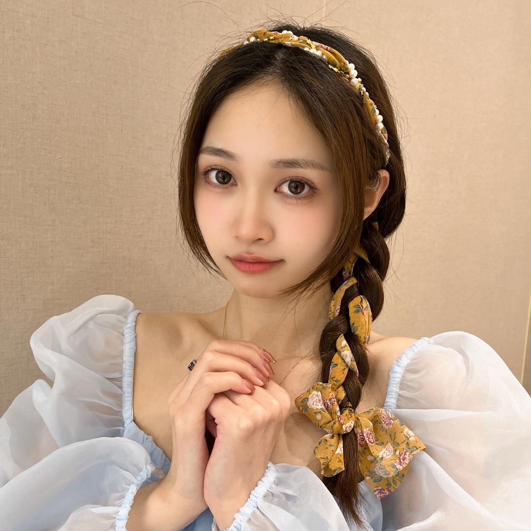 

2024 New Children s Pearl Floral Ribbon Hairband with Scarf Tie