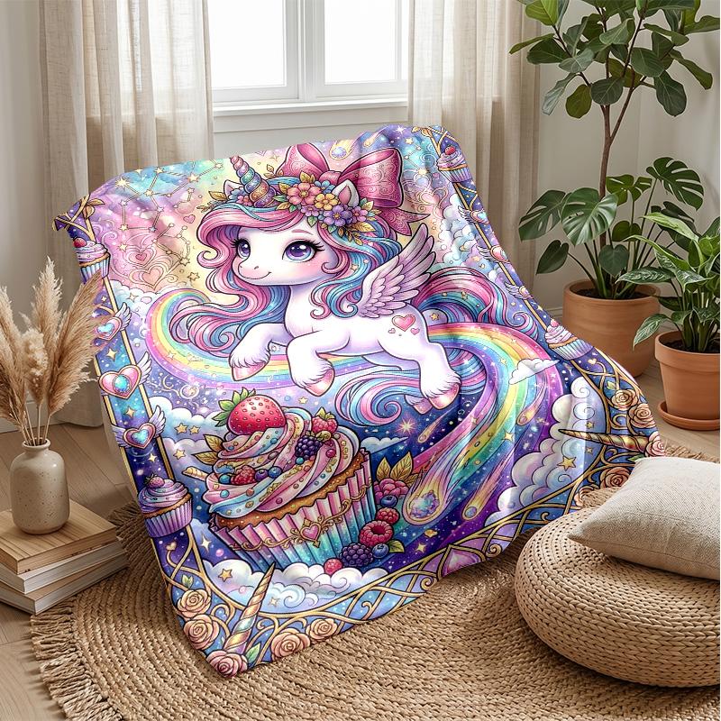 Fantasy Unicorn with Flowers Theme Blanket Lightweight Warm Flannel Blanket Decorative Throw Blanket for Home Decoration