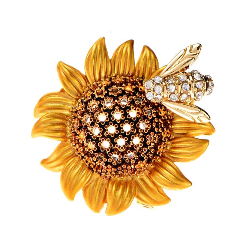 Trendy Elegant Sunflower With Rhinestone Bee Brooches For Women Men Daisy Flower Collar Insect Pins Badges Jewelry Accessories жёлтый