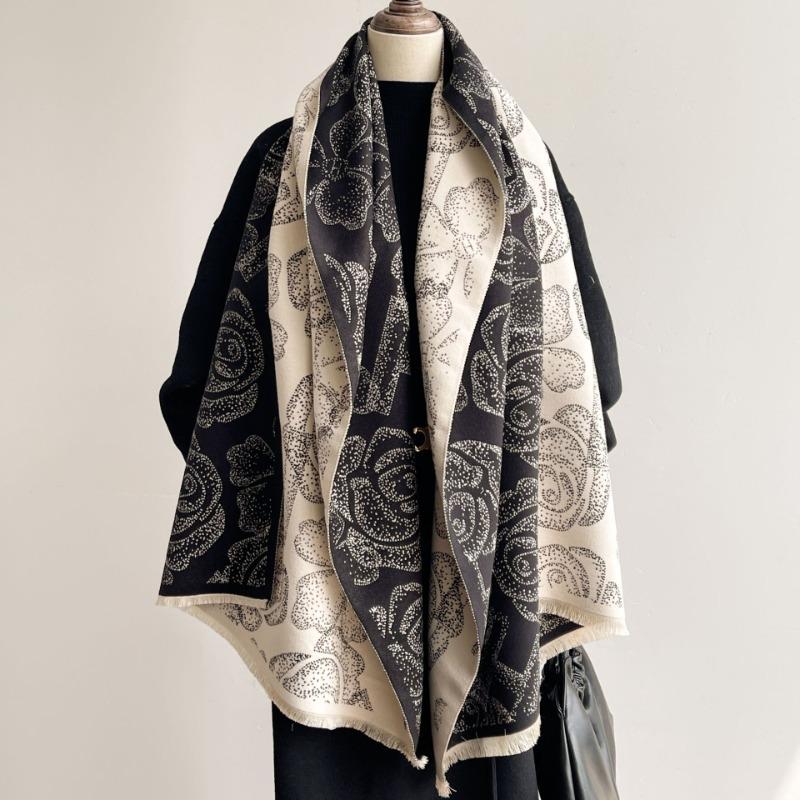 Scarf Women's autumn and winter imitation cashmere camellia scarf versatile fashion versatile double-sided thickened couple warm shawl