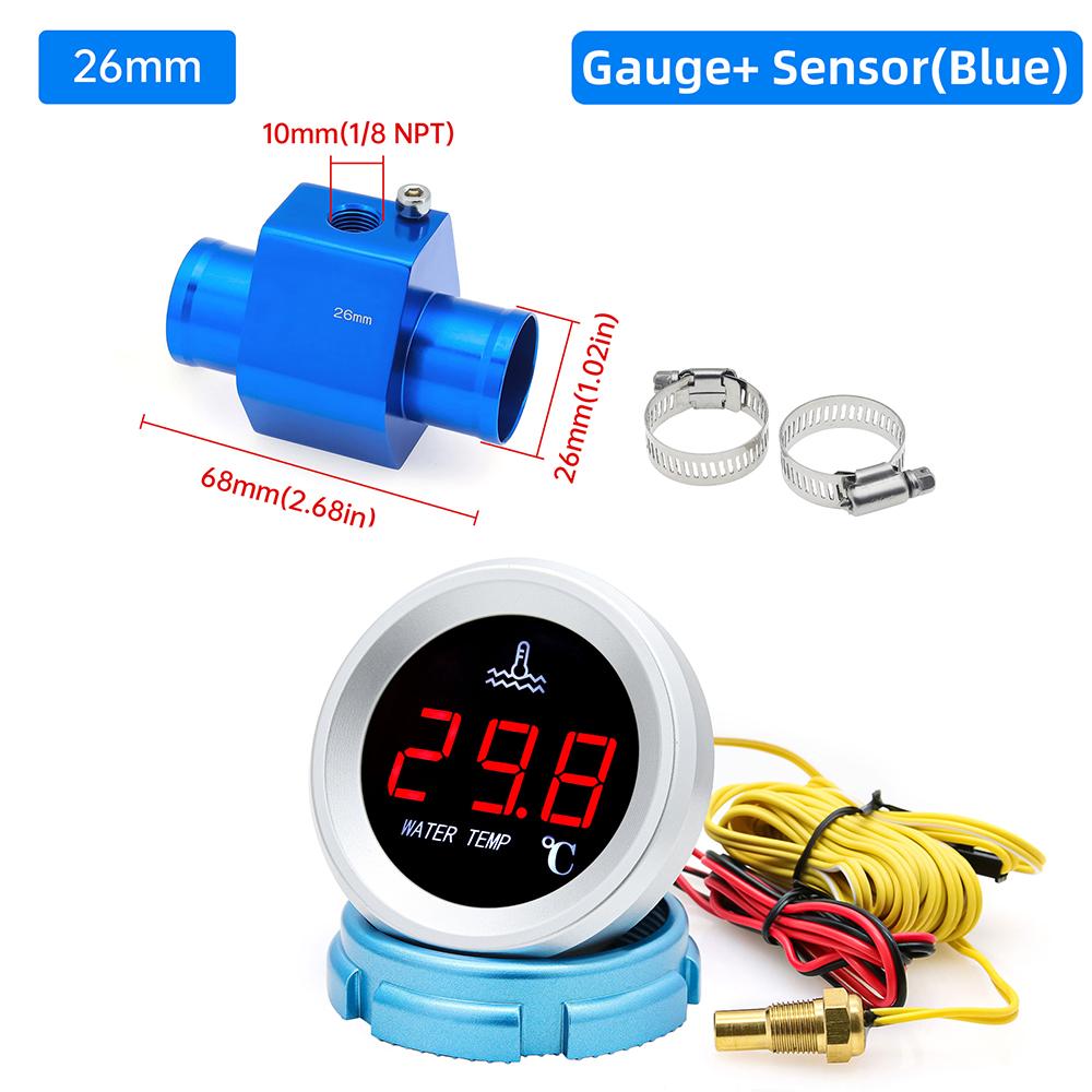 Car Water Temperature Gauge With 10mm Temp Sensor Car Digital LCD Temp Display For Car Truck Boat With 26~40mm Adapter (Option)