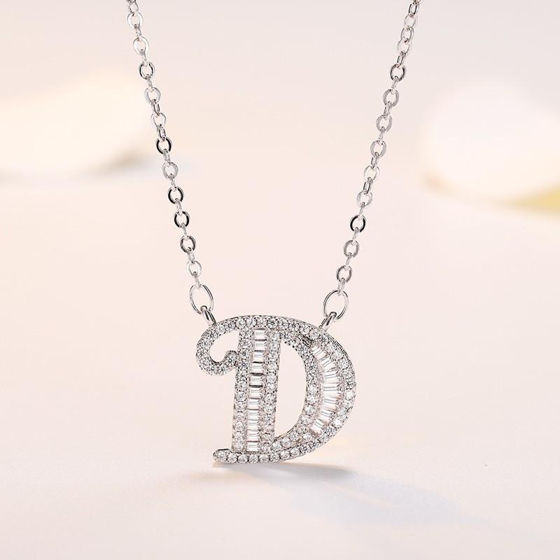 Personalized Initial Pendant Necklace Copper Plated White Gold Letter Charm Women Fashion OL Style