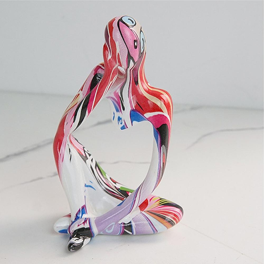 Creative Living Room Decor Resin Sculpture Figure Art Graffiti Think Statue Home Decoration Desk Painted Ornament Craft Gift