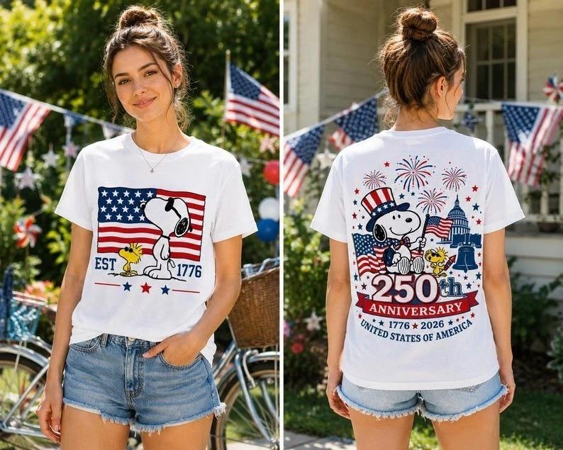 Snoopy America 250th Anniversary Patriotic USA Graphic Tee S-5XL XL