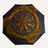 Wikinger Vegvisir Kompass Nordisches Symbol Gold Aufkleber Auto Fenster Laptop WanddekoRegenschirm, Tragbarer 3-Fach-Regenschirm für Männer & Frauen, Weihnachtsgeschenk ES314
