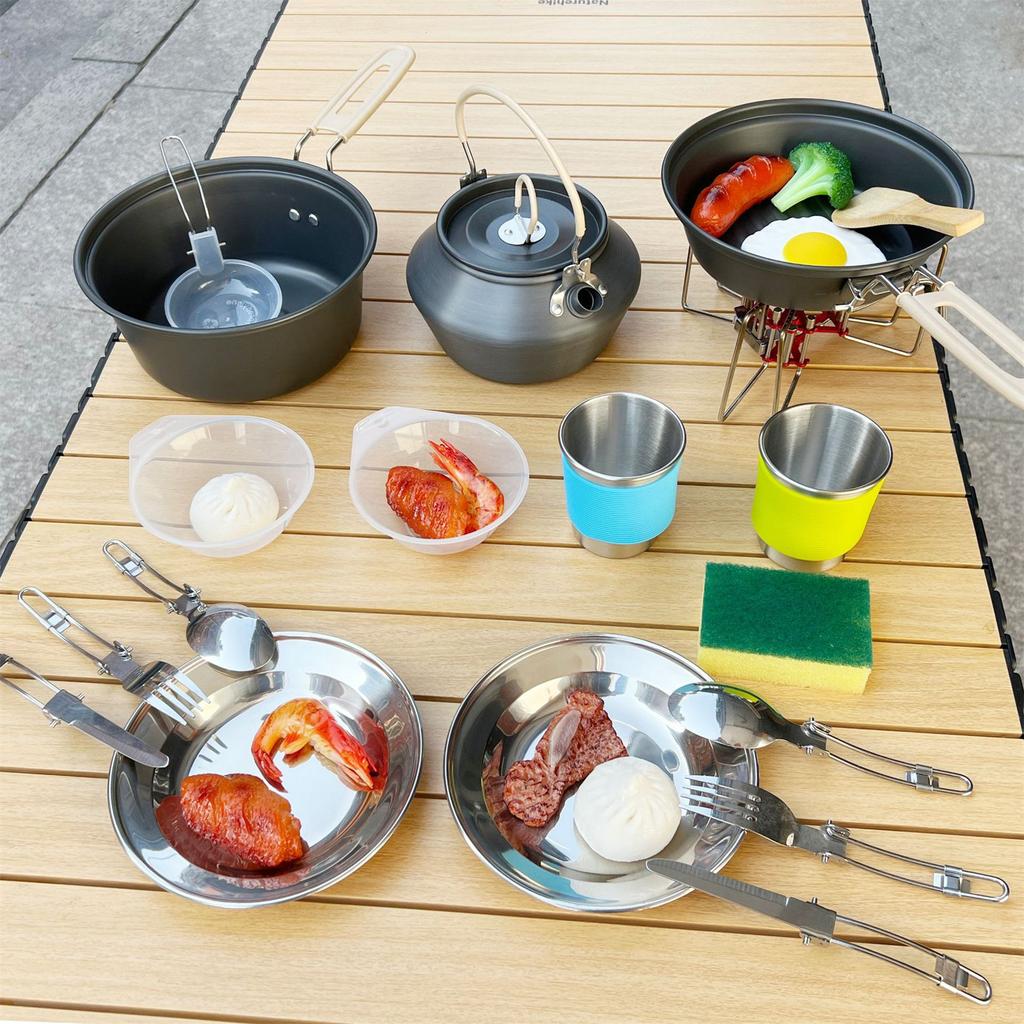 Portable Cookware Set For 2-3 People Camping Hiking Lightweight Aluminum Alloy Pot