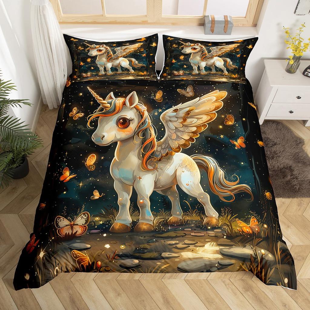 Comforter Unicorn Queen Pink Flowers Bedding Set For Kids Girls Bedroomromantic Sparkle Galaxy Stars Comforter Unicorn