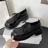 Black British Versatile Thick Heel Platform Small Leather Shoes Women's 2025 New Autumn Small Height French Single Shoes