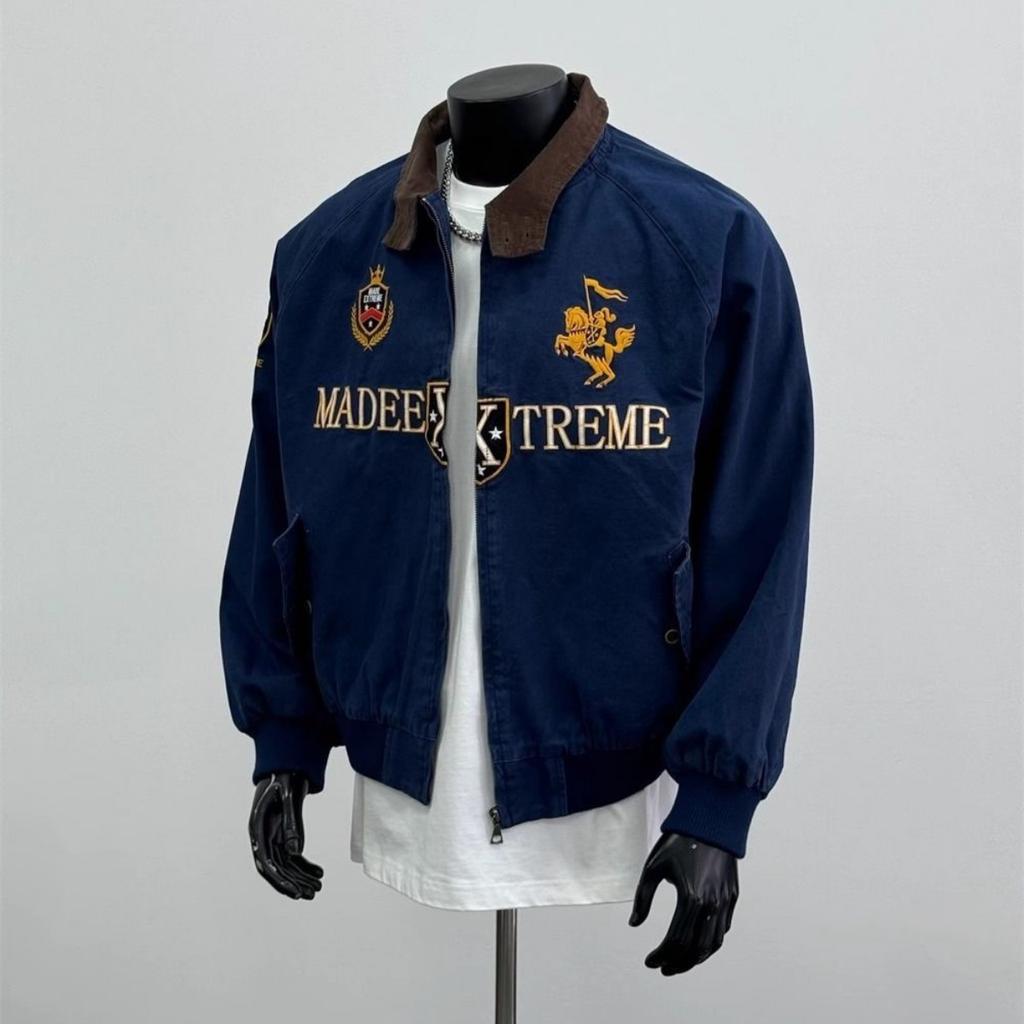 ZYLLO Veste à fermeture éclair tendance brodée style rétro vintage américain Homme Hip Hop Col à revers Bomber Y2K Streetwear Vestes décontractées amples