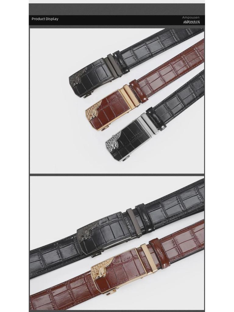 Men's High-End Crocodile Pattern Leather Belt with Alloy Automatic Buckle, Perfect for Business Wear