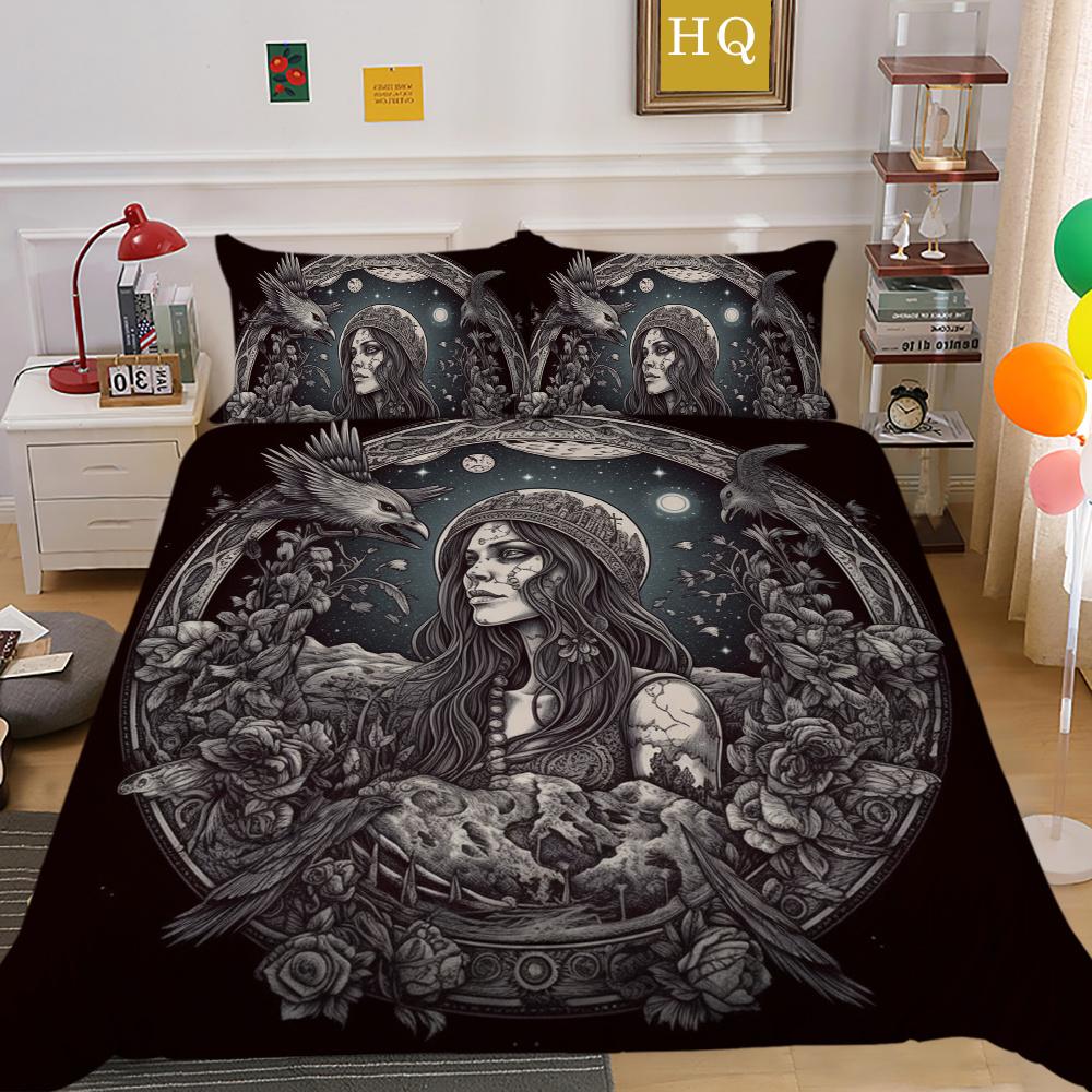 Fajny Pokrowiec na Kołdrę Styl Czaszki Narzuty Domowe Rozmiar King Queen Modny Zestaw Poszewek na Kołdrę Kobieta Mężczyzna Zestawy Pościeli