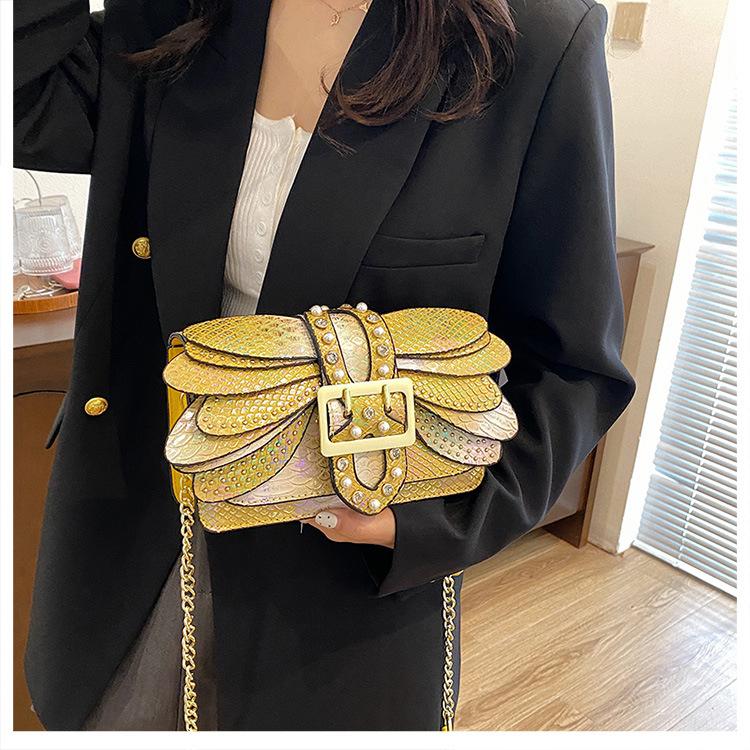 Vintage Snake Pattern Shoulder Bag Women PU Leather Chain Crossbody Small Square Handbag