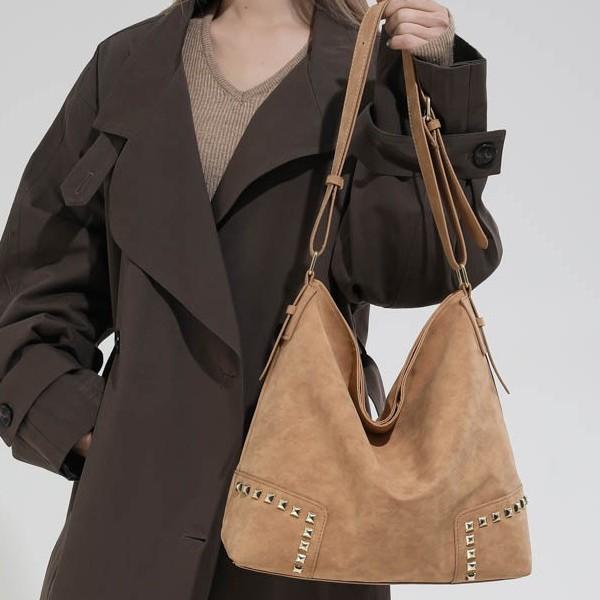 Vintage Faux Suede Women Shoulder Bags Large Capacity Rivet Female Handbag Casual Big Totes Lady Crossbody Bag Ladies Hand Bags