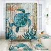 18 Colors 4Piece Marine Style Dolphin Waterproof Shower Curtain Set Anti-slip Mat Base Carpet Toilet Cover Pad Bathroom Kit
