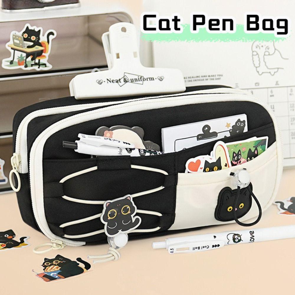 

Black Cat Pencil Case Multi-layer Pen Box New Pen Bag Back To School білий