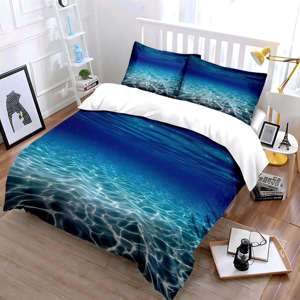 Clear Seawater Ripple Patterns Bedding Set 1 Duvet Cover 2 Pillowcases For Adult And Children Luxury Gift Full Size