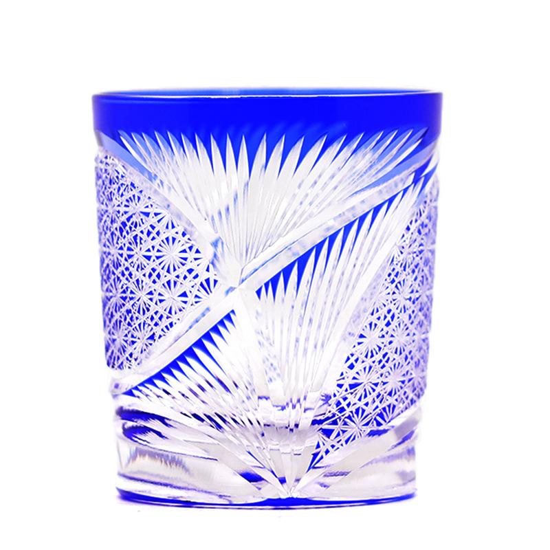 Jinzhi Japanese Edo Cut Crystal Glass Whiskey Wine Glass Engraved Fan Cup Retro Cup Gift Box