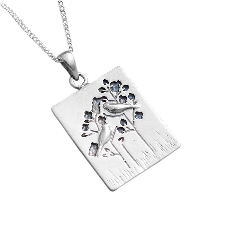 925 Sterling Silver Engraved Bird Pendant With Chain Women Jewelry