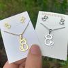 2pcs Set Korea Fashion Hollowed-out Cute Little Cat Stud Earrings Necklace Set for Women New Design Stainless Steel Jewelry Gift