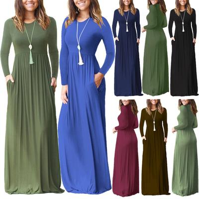 2024 Autumn Long Sleeve Maxi Dress Women Solid Boho Beach Dress Ladies Evening Party Long Dress Sundress