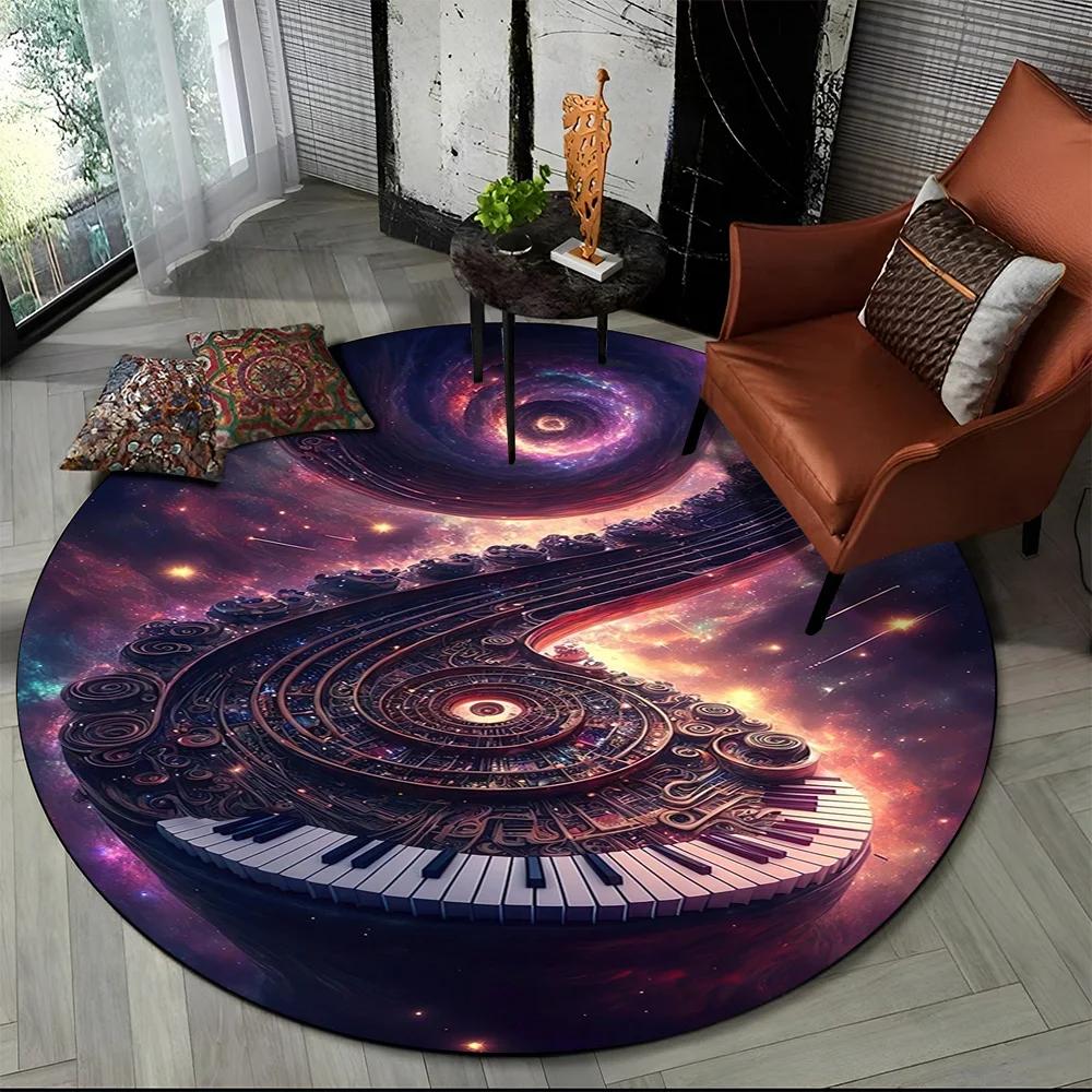 3D Musical Note Piano Art Round Carpet Rug for Living Room Bedroom Child Playroom Chair Decor,Pet Area Rug Non slip Floor Mat