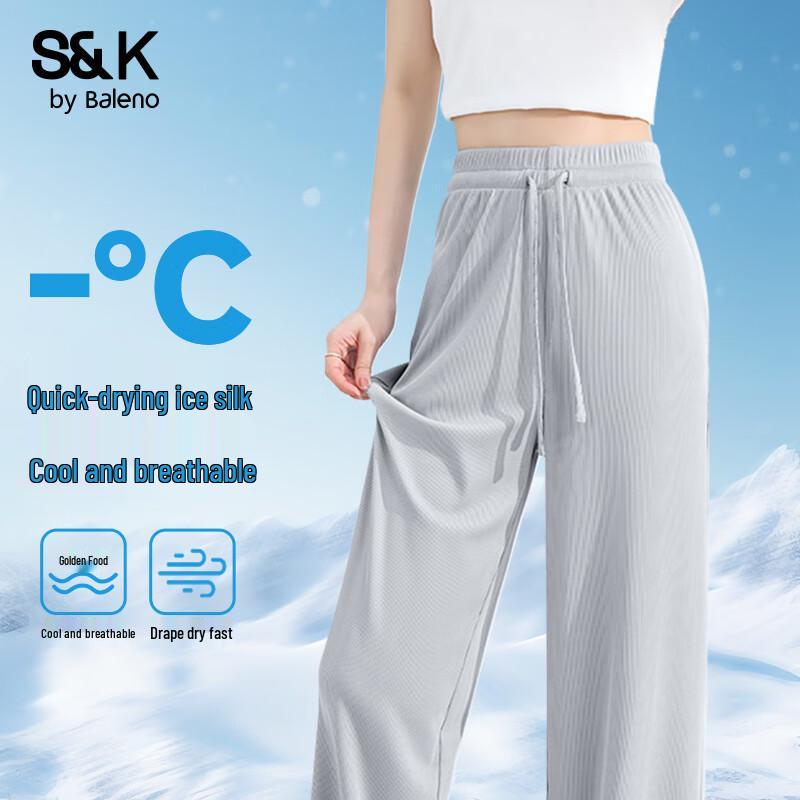 

Baleno Women s Ice Silk Wide-Leg Pants M