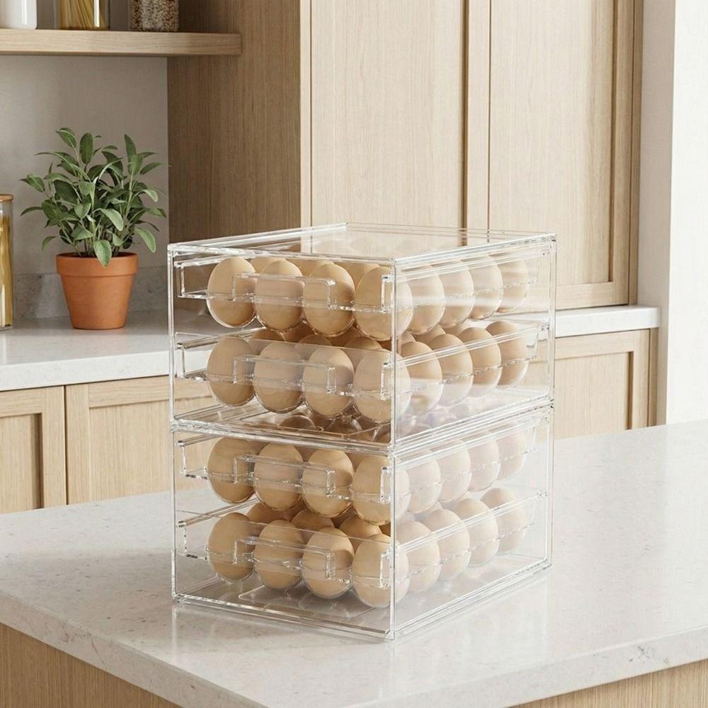 Plastic Egg Storage Box Drawer Style Double Layer Egg Container Large Capacity Transparent Egg Preservation Box Fresh Keeping