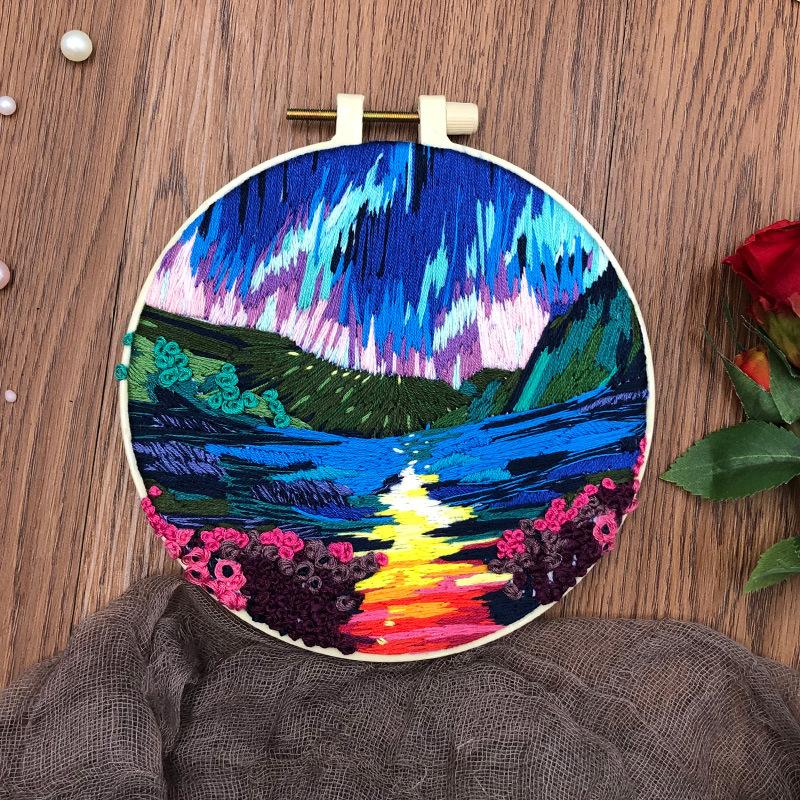 1 PC Landscape Oil Painting Pattern Embroidery DIY Fabric Craft Set with Tools