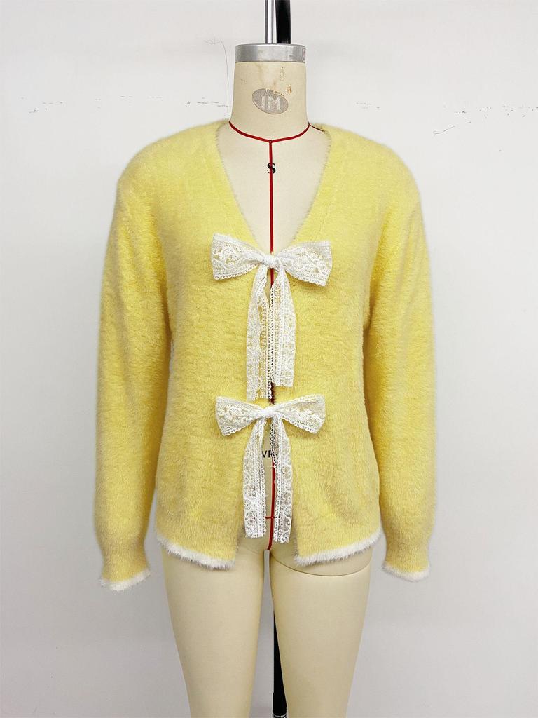 Women's V-neck Bowknot Knit Sweater - Autumn/Winter 2026 Collection