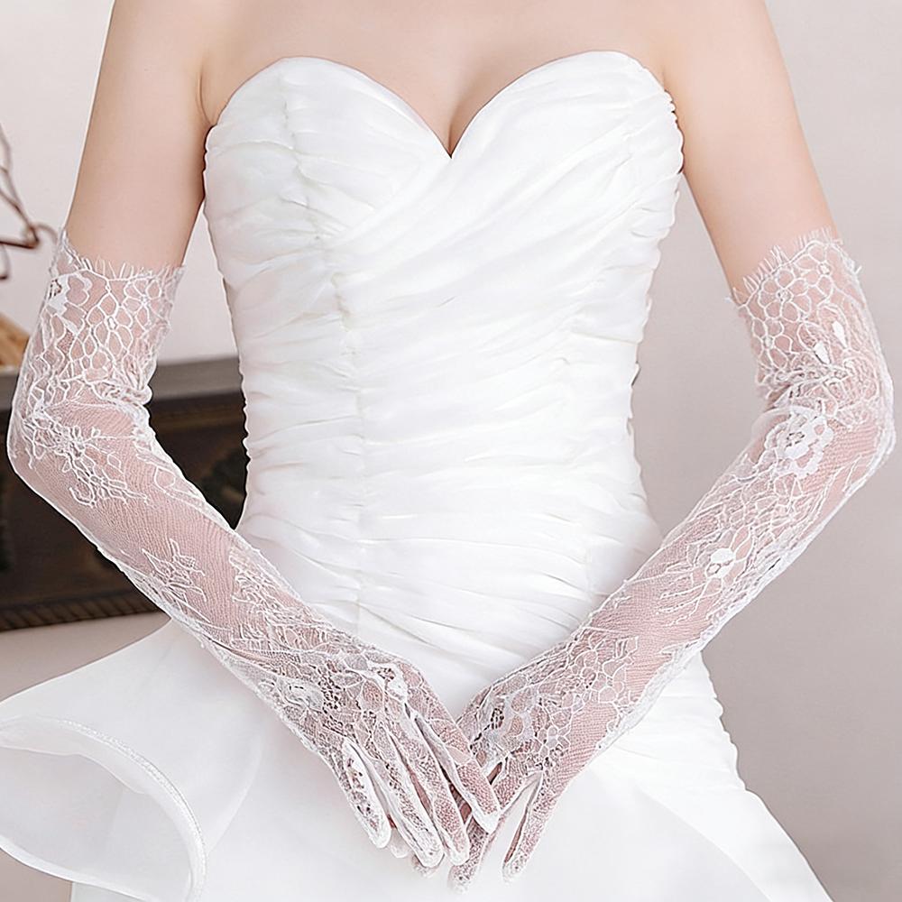 

Fashion Retro Black White Hollow Mesh Lace Floral Long Gloves Thin Sheer Elegant Sexy Women Bride Wedding Party Prom Dress Glove One Size