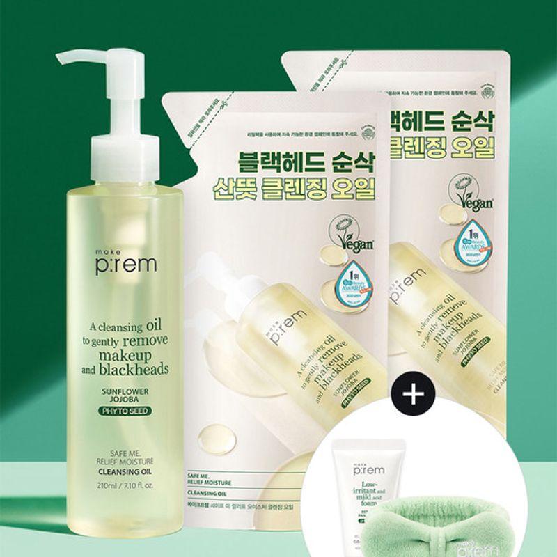 Makeprem [40ml foam + cleansing band included] Moisture Cleansing Oil 210ml + 2 100ml refills 210ml oil + 2 refills of 100ml