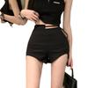 Summer 2024 Women's Black High-Waisted Irregular Petite Hot Shorts - Slimming & Sexy