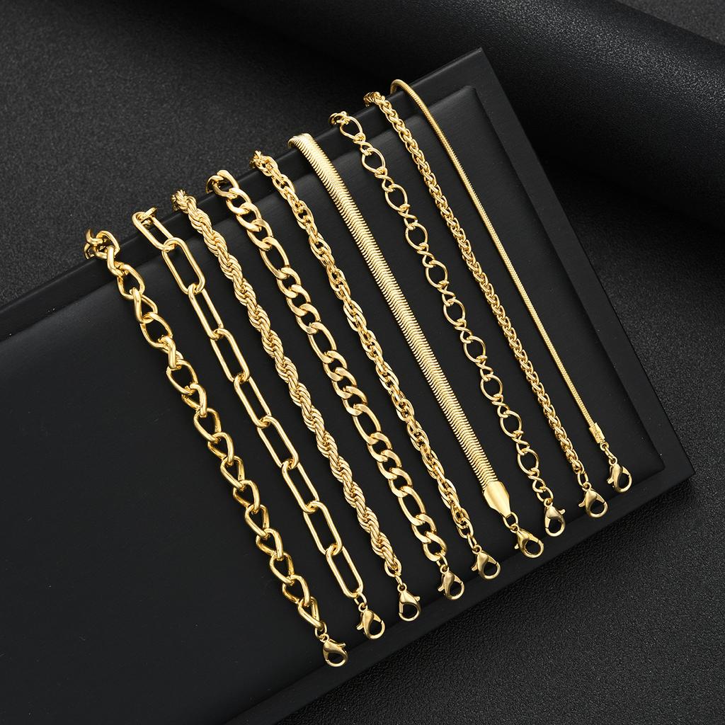 9pcs Simple Punk Chunky Chain Bracelet Set for Women Fashion Metal Snake Twisted Designs Multi Layered Bracelets Daily Jewelry