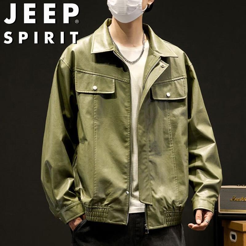

JEEP SPIRIT Men s Casual Faux Leather Lapel Jacket 3XL