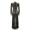 European & American Fashion Women's See-through Mesh Long Sleeve Slit Dress with Hot Drilling Details.