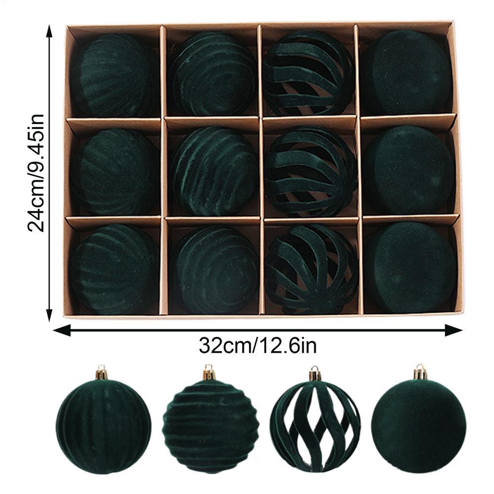 

Christmas Tree Balls 12 Pieces Velvet Shatterproof Shatterproof Balls Christmas Tree Ornaments For Indoor Outdoor Mantel Kitchen 12pcs армія зелений колір