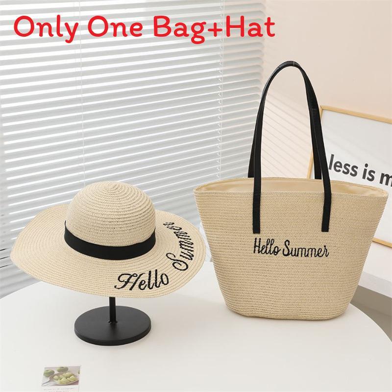 Straw Hat And Bag Set With Sun Protection For Outdoor Travel Casual Summer Adults