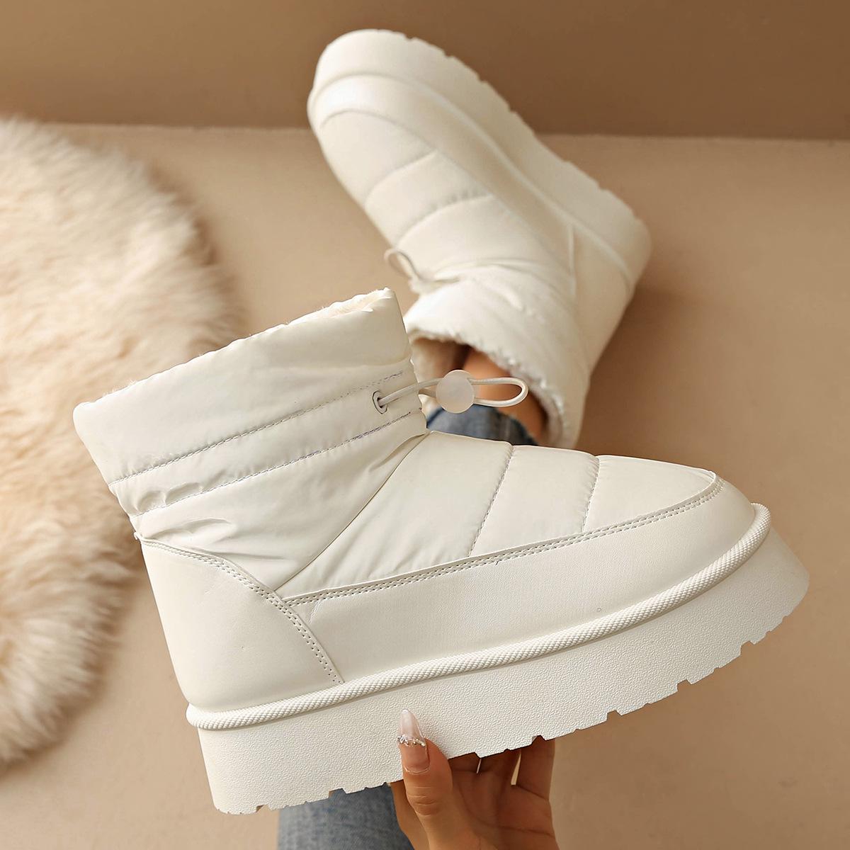 

Женские зимние уличные нескользящие сноубутсы 2025 года с толстой бархатной подкладкой до щиколотки и подошвой-платформой. 40 грязно-белый